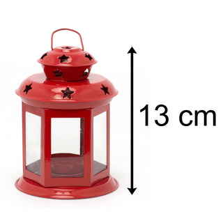 13cm Metal Lantern Tealight Holder | Hanging Outdoor Indoor Tea Light Lantern | Star Tealight Candle Holder - Red