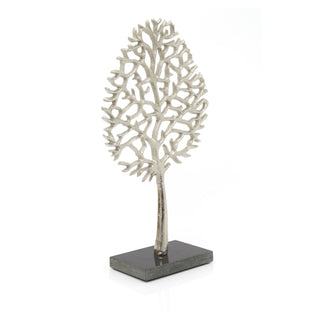 34cm Elegant Silver Tone Tree Of Life Sculpture | Silver Metal Tree Ornament On Marble Base | Silver Family Tree On Marble Stand Centerpiece