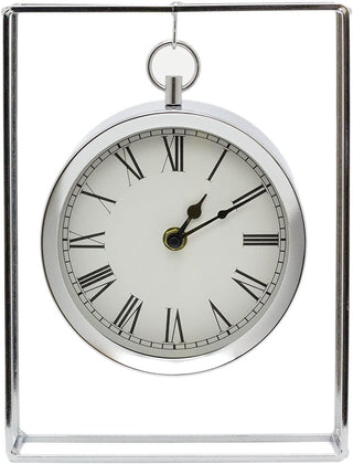 Silver Hanging Table Clock | Suspended Mantel Clock In Chrome Frame - 25cm