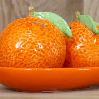 Citrus Fruit Salt & Pepper Shakers Ceramic Salt & Pepper Pots With Tray - Orange