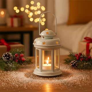 White Moroccan Tealight Lantern, 14.5cm Indoor Outdoor Metal Hanging Candle Holder