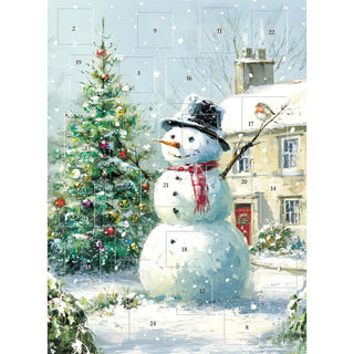 Snowman & Robin Christmas Advent Calendar, Snowy Cottage Scene