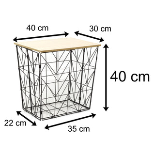 Folding Black Wire Side Table | Modern Storage Table Foldable End Table | Folding Bedside Table 40cm