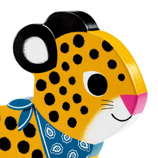 Djeco DJ06220 Greta Leopard Wooden Pull Along Toy | Push and Pull Along Toy