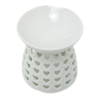 Heart Cut-Out White Ceramic Essential Oil Burner Tealight Candle Wax Melt Burner