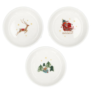 Christmas Snack Bowls Set of 3, Gisela Graham Santa Reindeer, 9cm