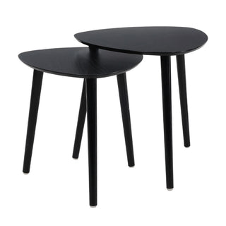 Set Of 2 Stylish Black Wooden Nesting Tables | Side Tables For Living Room Occasional Pedestal End Table Nest | Contemporary 2 Piece Nest Of Tables