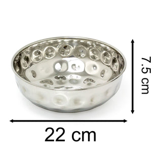 Stainless Steel Kitchen Fruit Bowl Silver Display Bowl with Hammered Detail 22cm