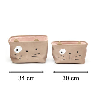 Set Of 2 Cute Kids Storage Boxes | Children's Fabric Storage Baskets - Cat