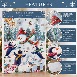 Dancing Snowman and Friends Advent Calendar, 33.5cm Snowman & Penguins