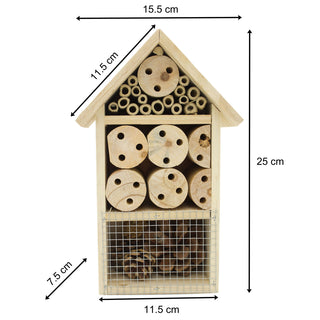 Wooden Insect Hotel - 25cm Wooden Insect House - Garden Bug Hotel Nesting Habitat for Bees, Butterflies, Ladybirds