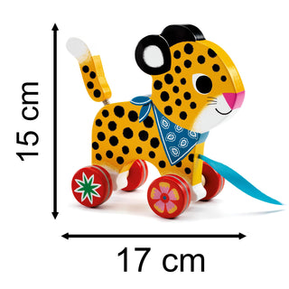 Djeco DJ06220 Greta Leopard Wooden Pull Along Toy | Push and Pull Along Toy