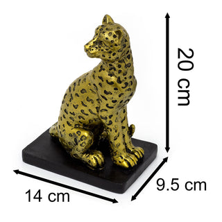 Set Of 2 Gold & Black Leopard Bookends | Pair Of Resin Cheetah Book Ends Statues