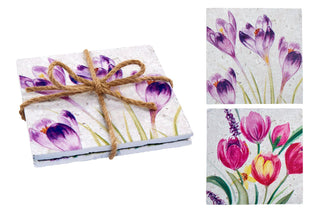 Set Of 2 Floral Slate Coasters | Botanical Drinks Coaster Set | Square Cup Mug Table Mats