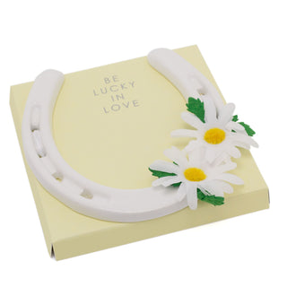 White Ceramic Daisy Good Luck Wedding Day Horseshoe | Lucky Keepsake Plaque Sign Charm | Wedding Gift Bridal Accessory