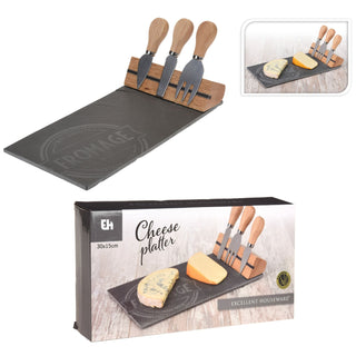 Beautiful Slate Cheese Board With Knives Set | Cheese Platter Knife Set Slate Serving Platter Set | Charcuterie Platter and Serving Meat Board | 30x15cm