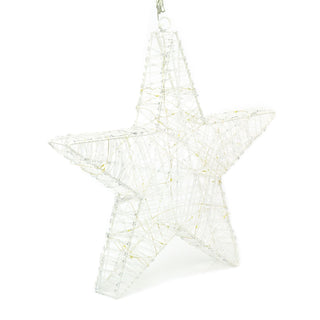 40cm White Metal Acrylic Hanging Christmas Star Light | Large Star Light Decoration with 50 LED Lights Battery Operated | Christmas Window Lights