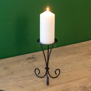 Tall Black Metal Scroll Candle Holder | Pillar Candle Holder Candlestick - 21cm