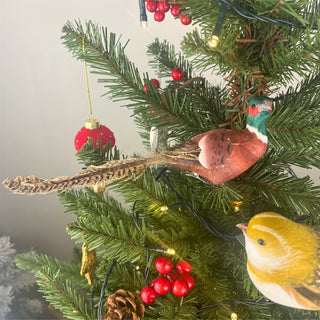 Natural Feathered Pheasant Clip-On Decoration | Christmas Tree Ornament - 22cm