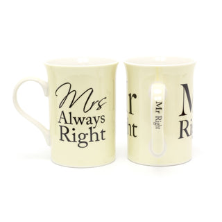 Mr Right And Mrs Always Right Coffee Mugs | Anniversary Engagement Wedding Gift Tea Cups | Fine China Couples Mug Cup