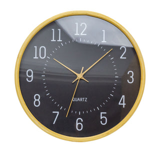 32cm Modern Scandi Round Bamboo Wall Clock | Wall-mounted Wooden Clock - Black