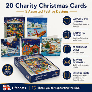 RNLI Charity Christmas Cards Box of 20 Nautical Christmas Cards with 5 Designs