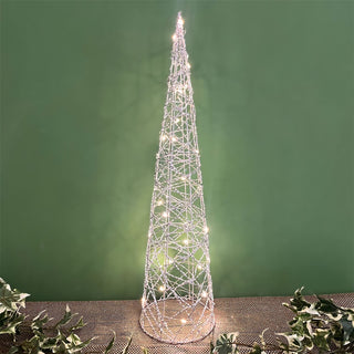 Silver Cone LED Christmas Tree | Warm White Pre-lit Light-Up Tree Cone - 60cm