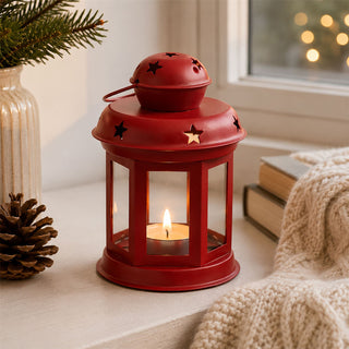 Red Moroccan Tealight Lantern, 13cm Indoor Outdoor Metal Hanging Candle Holder