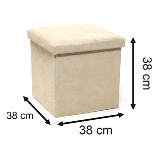 Beige Corduroy Fabric Pouffe Storage Footstool | Square Pouffes For Living Room