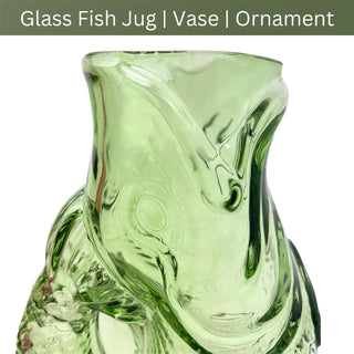 Green Glass Fish Jug, 20cm Coloured Glass Pitcher Vase Nautical Fish Ornament