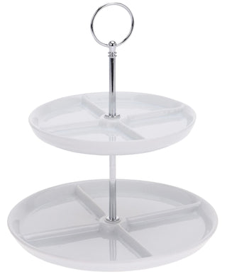 2 Tier Cake Stand - Porcelain Display Food Stand, Dessert Cake Tower Stand, 2 Layers Afternoon Tea Stands
