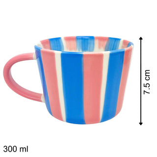 Hand Painted Candy Stripe Mug 300ml Pink & Blue Fine China Tea Coffee Cup