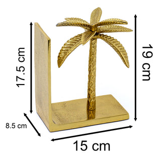 Set Of 2 Gold Tropical Palm Bookends | Aluminium Palm Tree Book Ends Statues