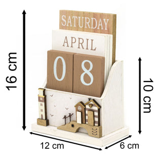 Shabby Chic Coastal Cottages Perpetual Calendar with Seashore Lighthouse Design