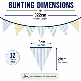 Striped Fabric Bunting 3.2m 12 Flag Pennant Banner Garden Party Decoration
