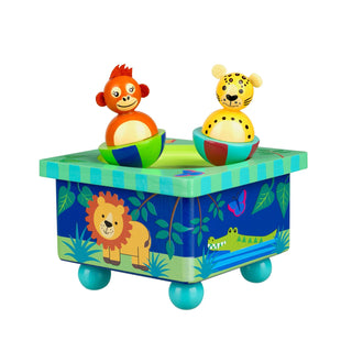 Jungle Animals Wooden Music Box Wind-Up Bedtime Lullaby Musical Box for Children