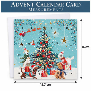 Dogs Around the Tree Advent Calendar Greetings Card, 24 Door Advent Card