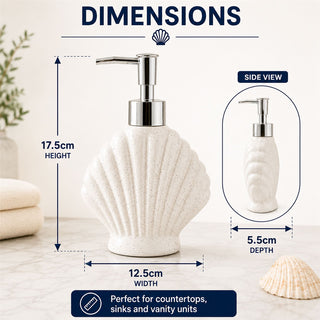 Shell Soap Dispenser 17.5cm White Speckled Ceramic Bathroom Pump 250ml Nautical