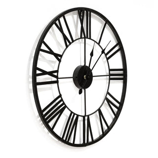 47cm Vintage Style Skeleton Metal Wall Clock | Battery Operated Roman Numeral Large Black Wall Clock | Round Industrial Wall Clock Living Room Wall Clock