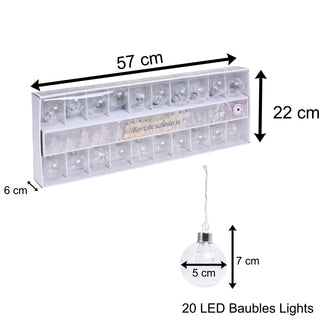 20 LED Christmas Snowflake Baubles Lights | Indoor Battery Operated Warm White Festoon Led Lights 7m | Battery Operated Bauble String Lights