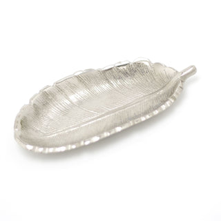 Stylish Silver Metal Feather Trinket Dish | Display Plate Vanity Tray | Ring Holder Jewellery Plate