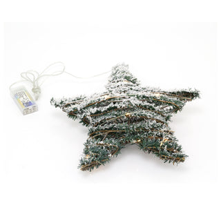 Snow Topped Hanging Christmas Star Light | Snow Star Decoration With 20 LED Lights Battery Operated | Christmas Window Lights - 30cm
