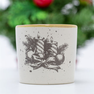 Christmas Candle In Reactive Glaze Pot | White Wax Christmas Candle With Ceramic Holder | Traditional Christmas Candle Ornament Festive Candle Holder - Design Varies One Supplied