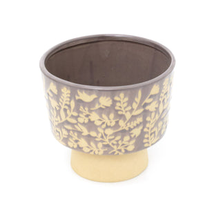 Synergy Embossed Bowl Planter | Floral Bird Ceramic Cache Plant Pot Flower Pot | Raised Plant Pot Planter