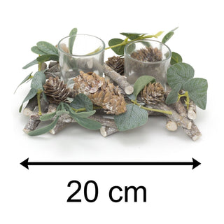 20cm Alpine Sage Double Christmas Tealight Candle Holder | Twin Christmas Garland Tea Light Holder | Christmas Candle Centerpiece