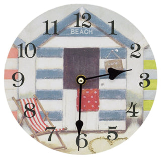 20cm Beach Hut Silent Wall Clock | Non Ticking Wall Mounted Nautical Clock | Coastal Seaside Wall Clocks