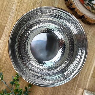 20cm Stylish Copper Silver Metal Kitchen Mixing Bowl | Round Stainless Steel Display Dish With Hammered Detail | Fruit Bowl Copper Kitchen Accessories