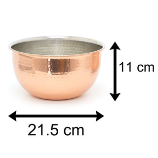 20cm Stylish Copper Silver Metal Kitchen Mixing Bowl | Round Stainless Steel Display Dish With Hammered Detail | Fruit Bowl Copper Kitchen Accessories