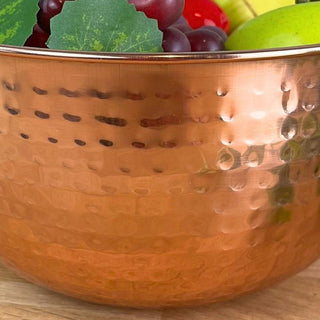 20cm Stylish Copper Silver Metal Kitchen Mixing Bowl | Round Stainless Steel Display Dish With Hammered Detail | Fruit Bowl Copper Kitchen Accessories