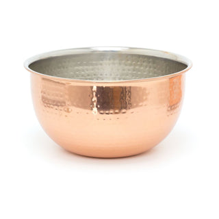 20cm Stylish Copper Silver Metal Kitchen Mixing Bowl | Round Stainless Steel Display Dish With Hammered Detail | Fruit Bowl Copper Kitchen Accessories